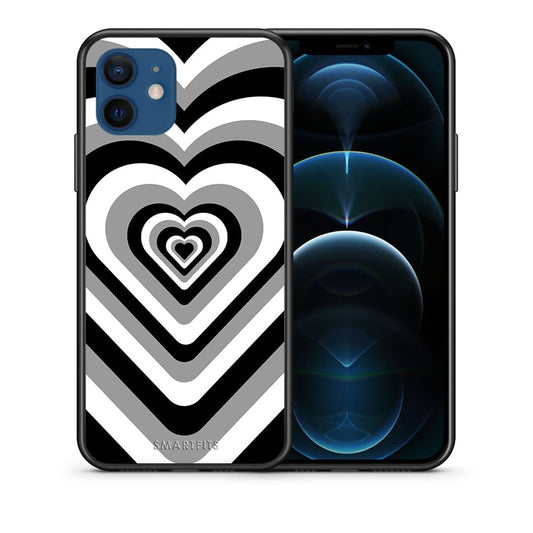 Θήκη iPhone 12 Black Hearts από τη Smartfits με σχέδιο στο πίσω μέρος και μαύρο περίβλημα | iPhone 12 Black Hearts case with colorful back and black bezels