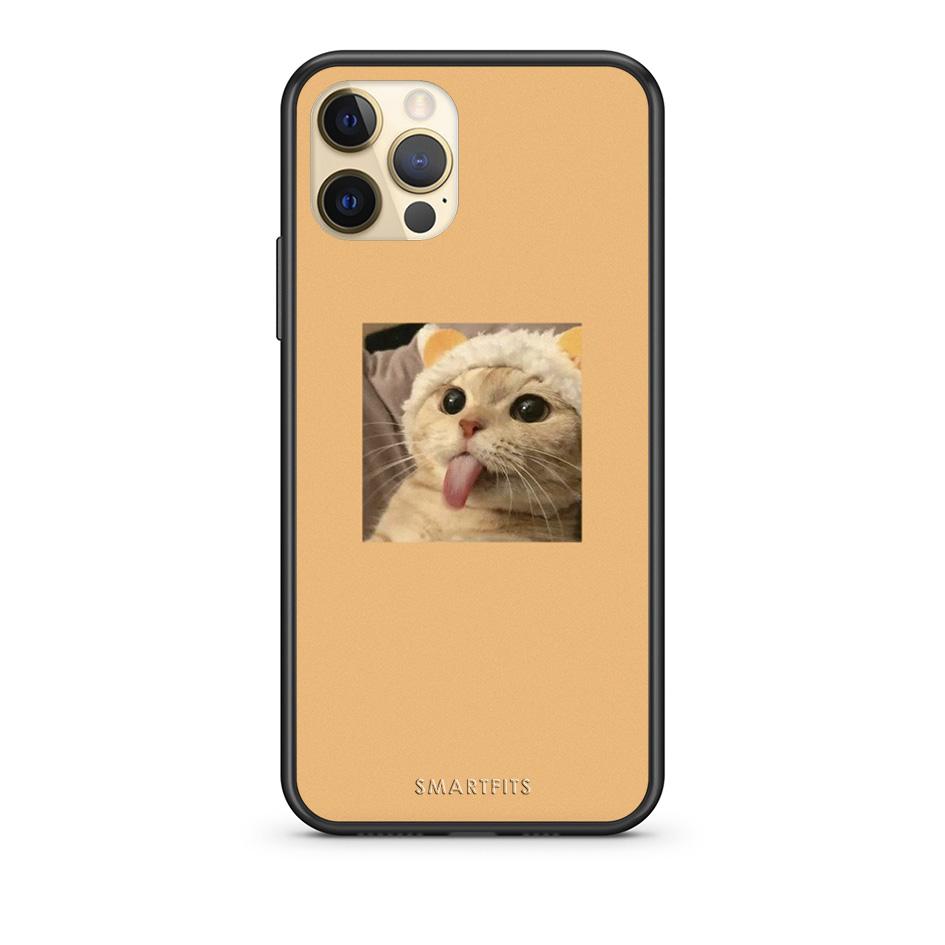 Θήκη iPhone 12 Cat Tongue από τη Smartfits με σχέδιο στο πίσω μέρος και μαύρο περίβλημα | iPhone 12 Cat Tongue case with colorful back and black bezels