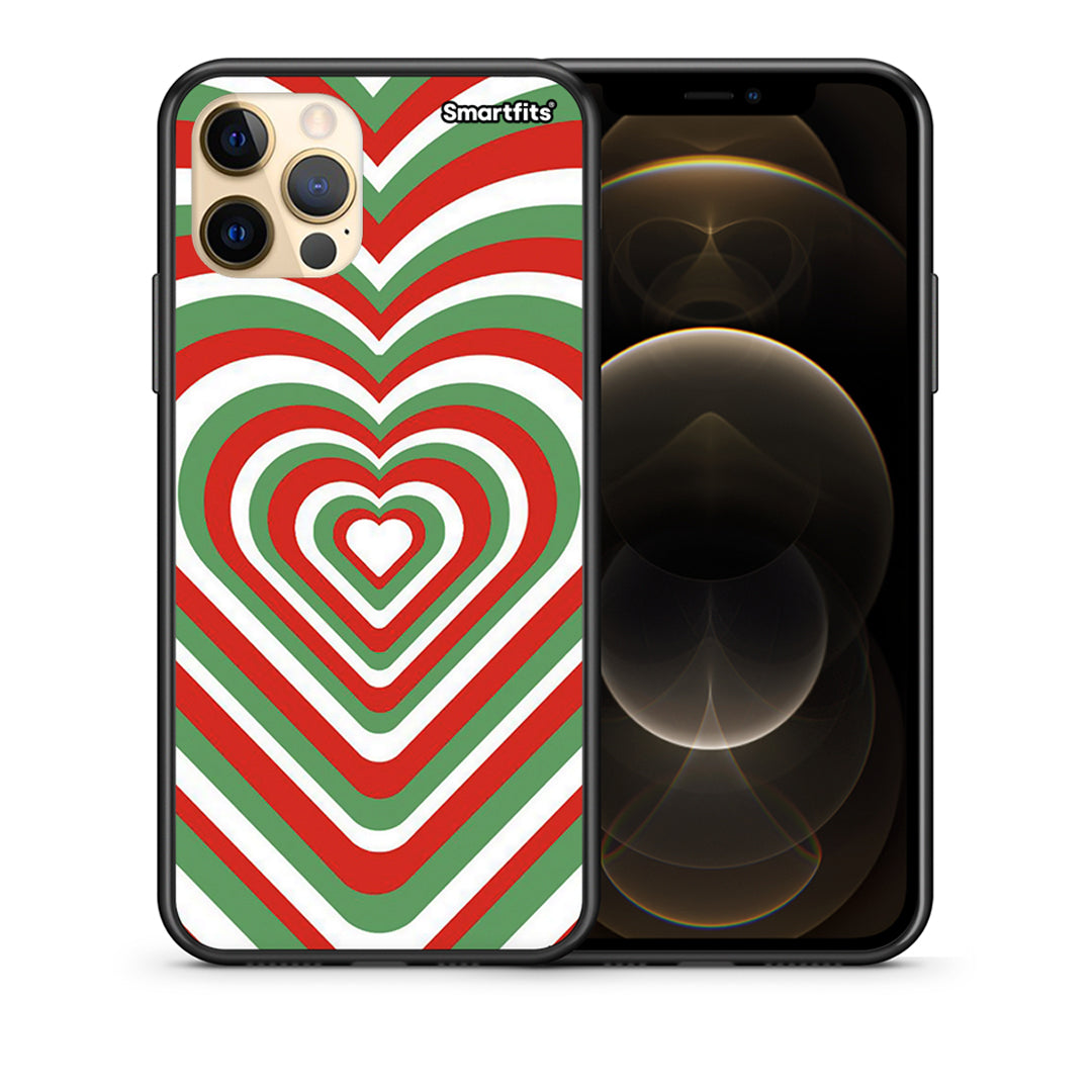 Θήκη iPhone 12 Pro Max Christmas Hearts από τη Smartfits με σχέδιο στο πίσω μέρος και μαύρο περίβλημα | iPhone 12 Pro Max Christmas Hearts case with colorful back and black bezels