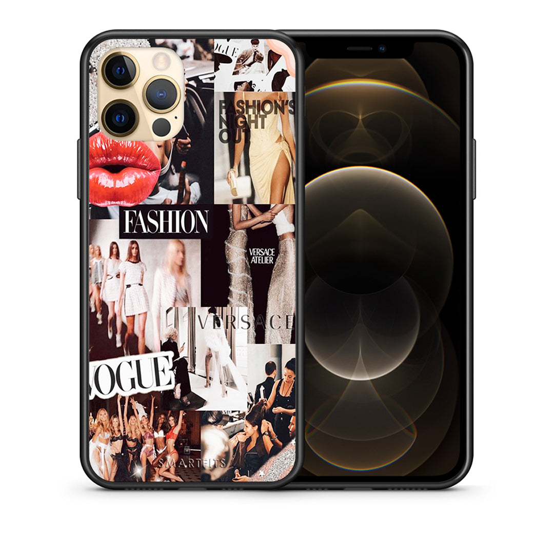 Θήκη Αγίου Βαλεντίνου iPhone 12 Pro Collage Fashion από τη Smartfits με σχέδιο στο πίσω μέρος και μαύρο περίβλημα | iPhone 12 Pro Collage Fashion case with colorful back and black bezels