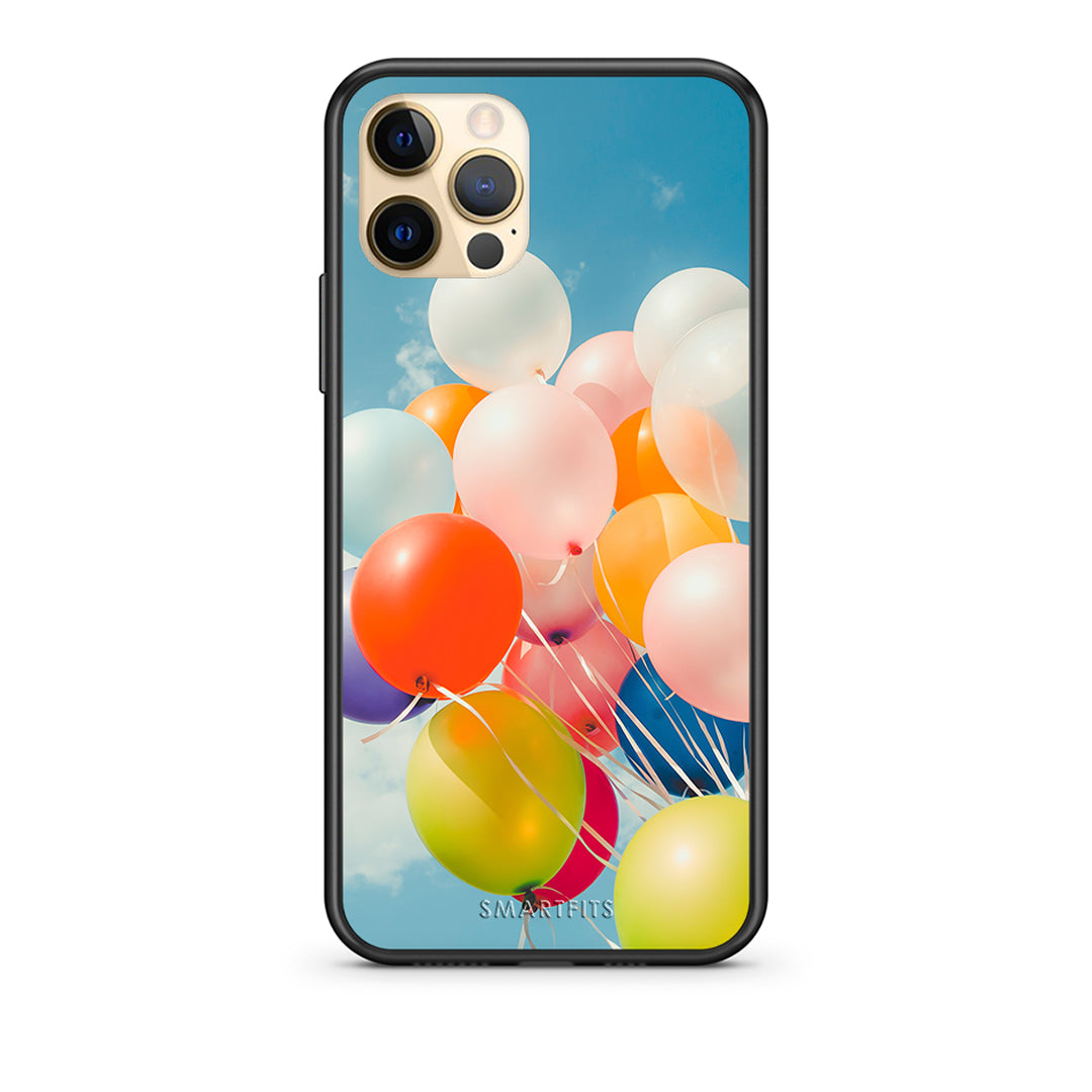 Θήκη iPhone 12 Colorful Balloons από τη Smartfits με σχέδιο στο πίσω μέρος και μαύρο περίβλημα | iPhone 12 Colorful Balloons case with colorful back and black bezels
