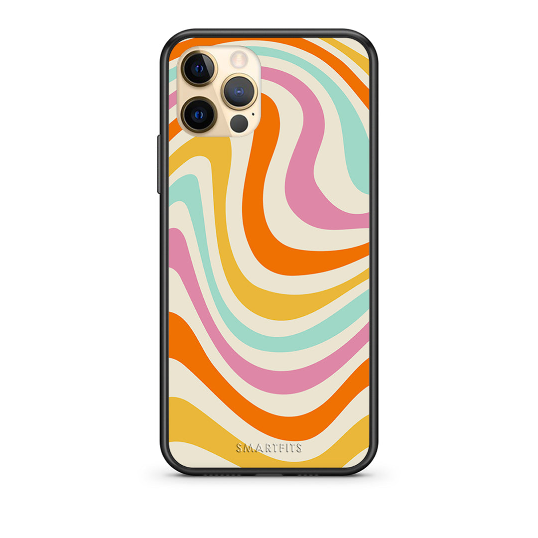 Θήκη iPhone 12 Colourful Waves από τη Smartfits με σχέδιο στο πίσω μέρος και μαύρο περίβλημα | iPhone 12 Colourful Waves case with colorful back and black bezels