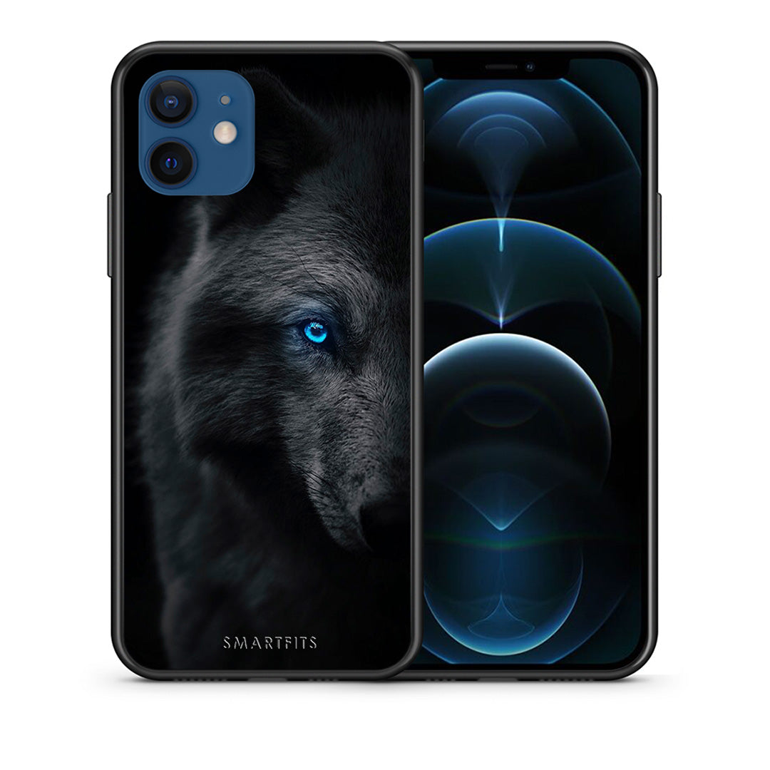 Θήκη iPhone 12 Dark Wolf από τη Smartfits με σχέδιο στο πίσω μέρος και μαύρο περίβλημα | iPhone 12 Dark Wolf case with colorful back and black bezels