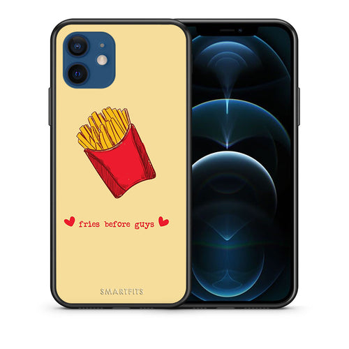 Θήκη Αγίου Βαλεντίνου iPhone 12 Fries Before Guys από τη Smartfits με σχέδιο στο πίσω μέρος και μαύρο περίβλημα | iPhone 12 Fries Before Guys case with colorful back and black bezels