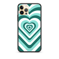 Thumbnail for Θήκη iPhone 12 Green Hearts από τη Smartfits με σχέδιο στο πίσω μέρος και μαύρο περίβλημα | iPhone 12 Green Hearts case with colorful back and black bezels