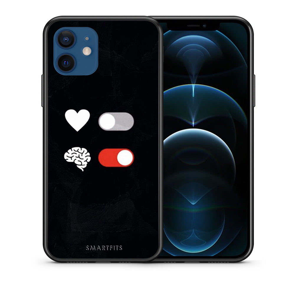 Θήκη Αγίου Βαλεντίνου iPhone 12 Heart Vs Brain από τη Smartfits με σχέδιο στο πίσω μέρος και μαύρο περίβλημα | iPhone 12 Heart Vs Brain case with colorful back and black bezels