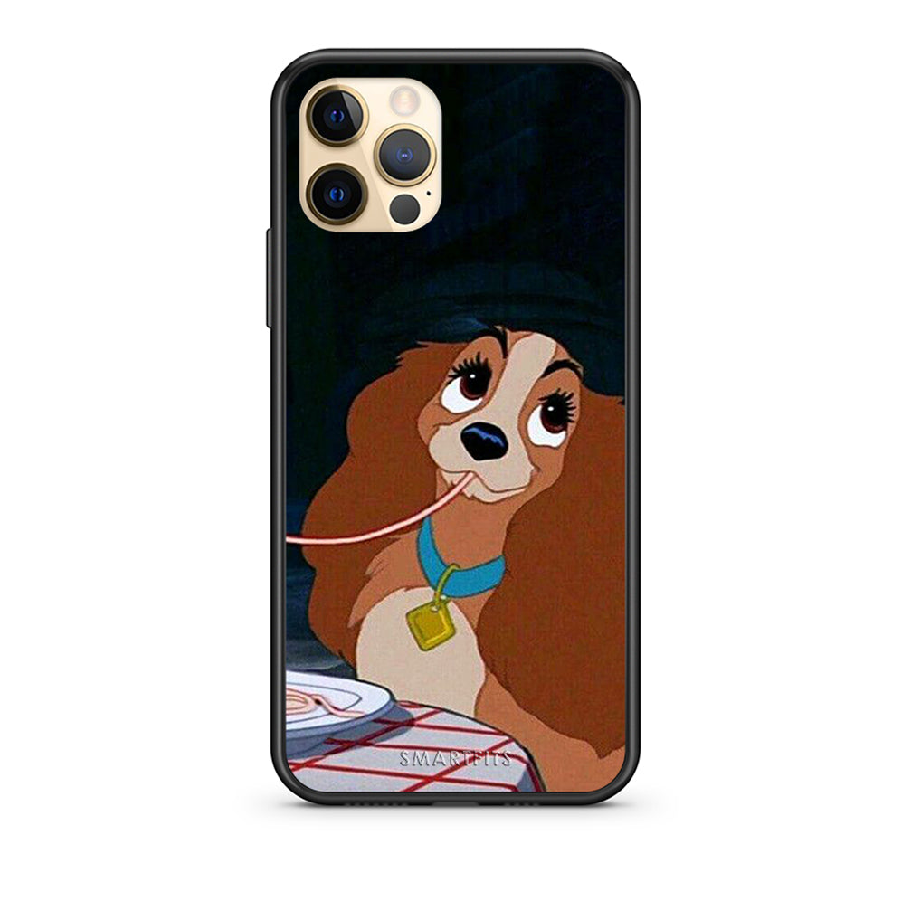 Θήκη Αγίου Βαλεντίνου iPhone 12 Lady And Tramp 2 από τη Smartfits με σχέδιο στο πίσω μέρος και μαύρο περίβλημα | iPhone 12 Lady And Tramp 2 case with colorful back and black bezels