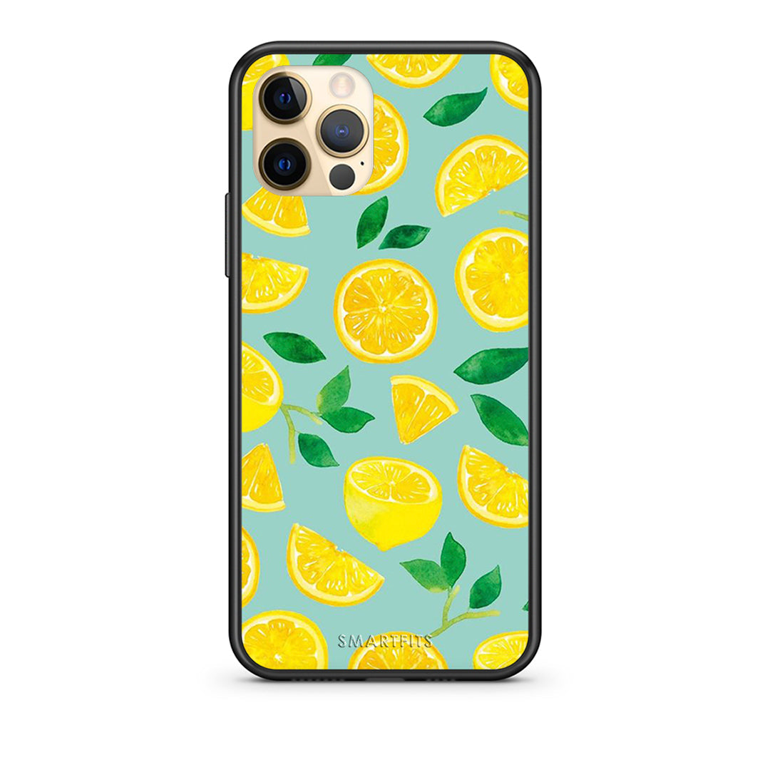 Θήκη iPhone 12 Lemons από τη Smartfits με σχέδιο στο πίσω μέρος και μαύρο περίβλημα | iPhone 12 Lemons case with colorful back and black bezels