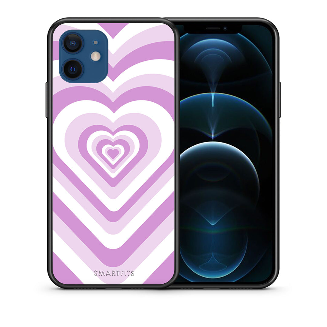 Θήκη iPhone 12 Lilac Hearts από τη Smartfits με σχέδιο στο πίσω μέρος και μαύρο περίβλημα | iPhone 12 Lilac Hearts case with colorful back and black bezels