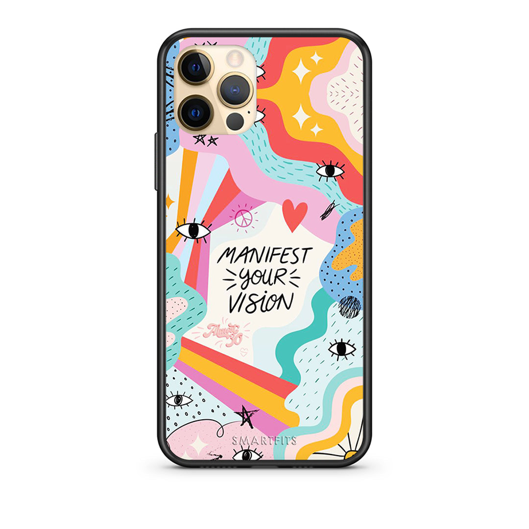 Θήκη iPhone 12 Manifest Your Vision από τη Smartfits με σχέδιο στο πίσω μέρος και μαύρο περίβλημα | iPhone 12 Manifest Your Vision case with colorful back and black bezels