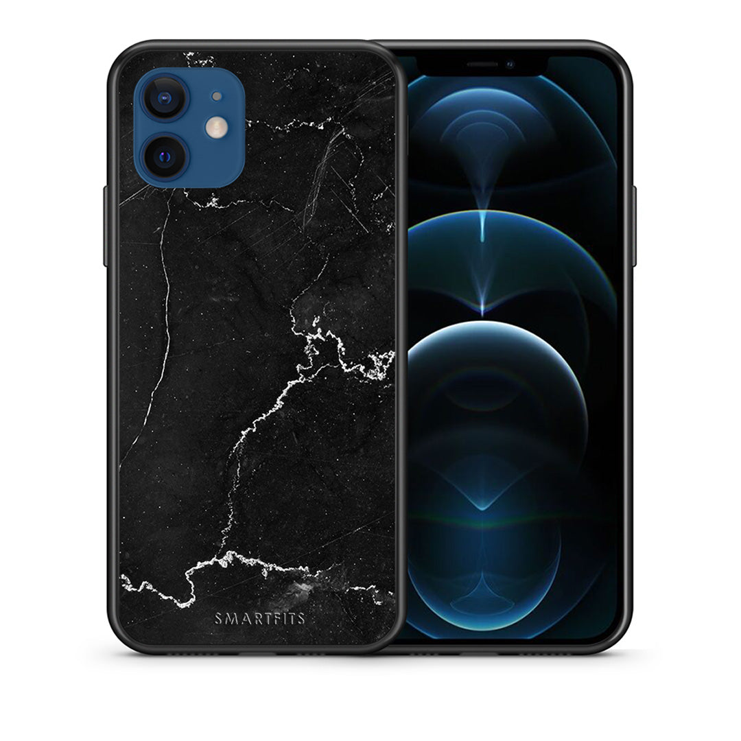 Θήκη iPhone 12 Marble Black από τη Smartfits με σχέδιο στο πίσω μέρος και μαύρο περίβλημα | iPhone 12 Marble Black case with colorful back and black bezels