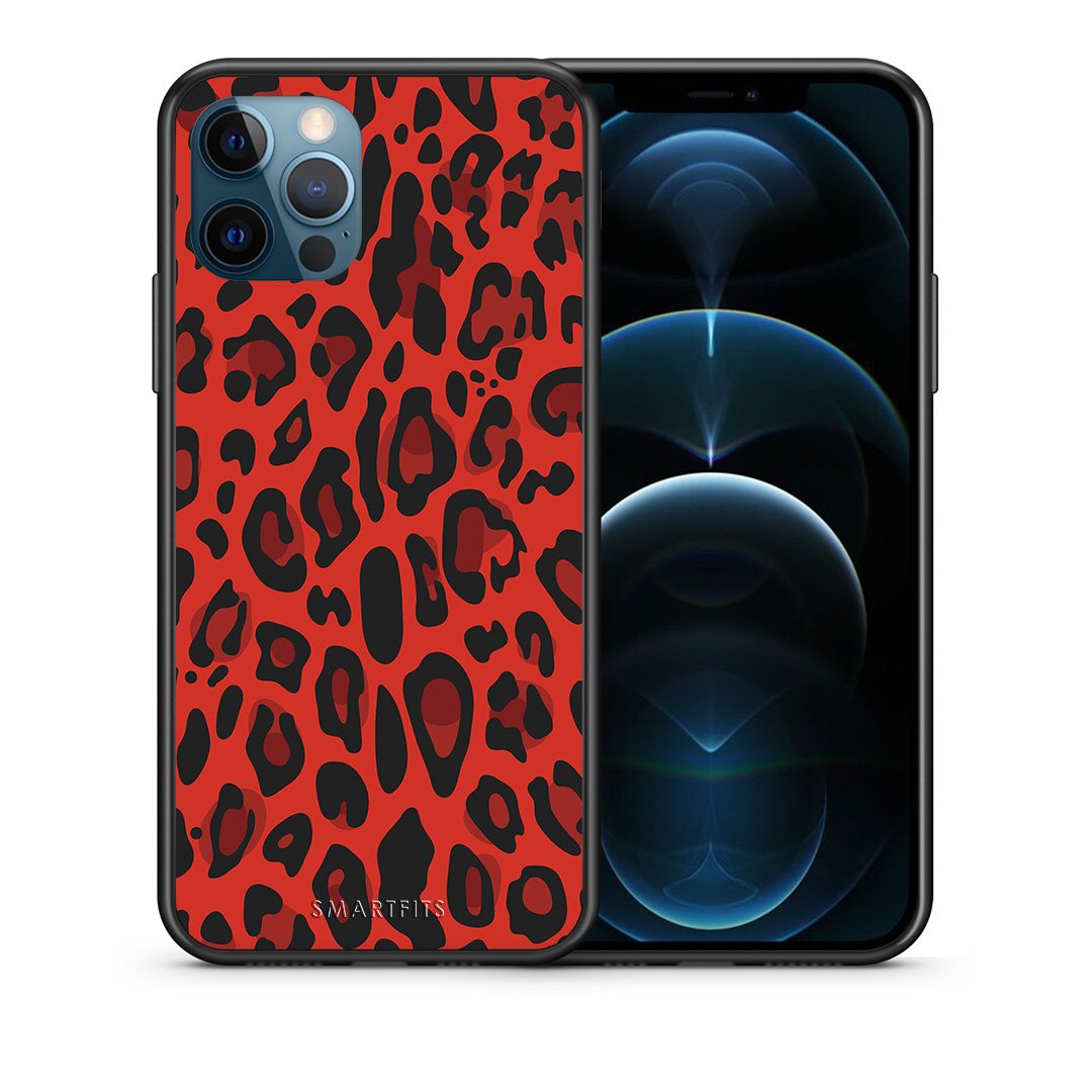 Θήκη iPhone 12 Pro Max Red Leopard Animal από τη Smartfits με σχέδιο στο πίσω μέρος και μαύρο περίβλημα | iPhone 12 Pro Max Red Leopard Animal case with colorful back and black bezels