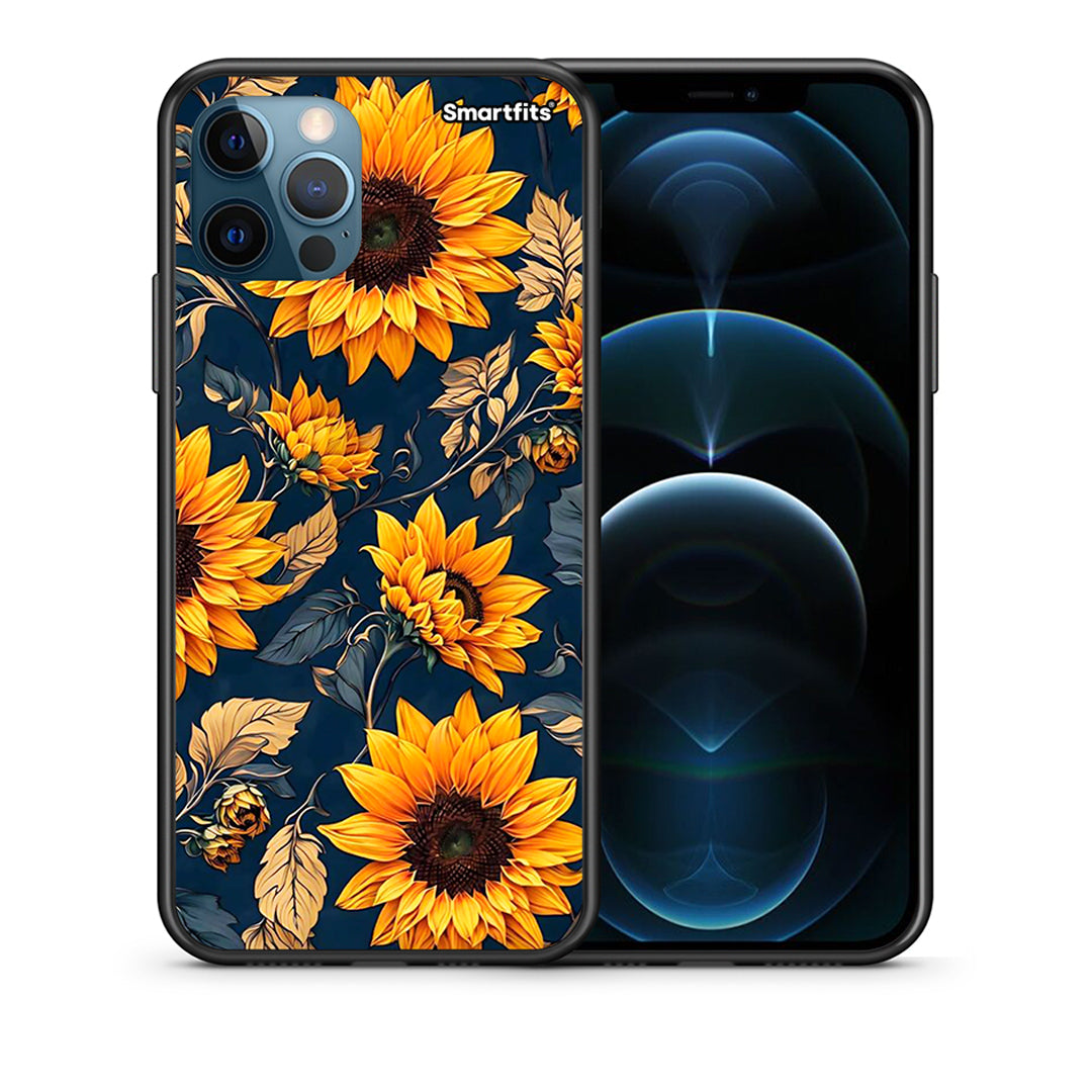 Θήκη iPhone 12 Pro Max Autumn Sunflowers από τη Smartfits με σχέδιο στο πίσω μέρος και μαύρο περίβλημα | iPhone 12 Pro Max Autumn Sunflowers case with colorful back and black bezels