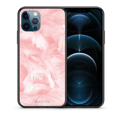 Θήκη iPhone 12 Pro Max Pink Feather Boho από τη Smartfits με σχέδιο στο πίσω μέρος και μαύρο περίβλημα | iPhone 12 Pro Max Pink Feather Boho case with colorful back and black bezels
