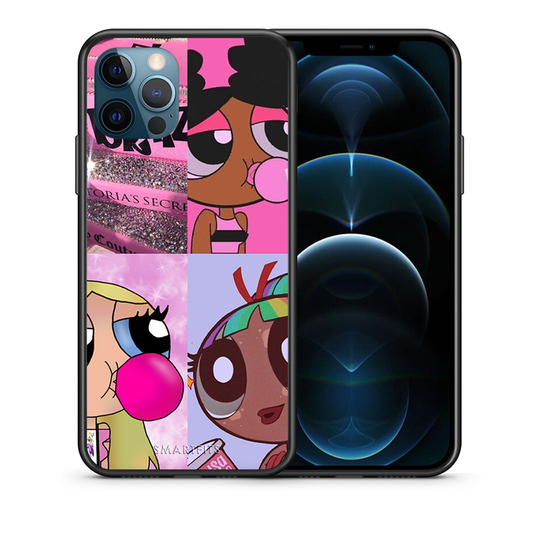 Θήκη Αγίου Βαλεντίνου iPhone 12 Pro Max Bubble Girls από τη Smartfits με σχέδιο στο πίσω μέρος και μαύρο περίβλημα | iPhone 12 Pro Max Bubble Girls case with colorful back and black bezels