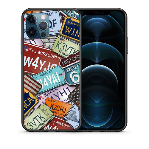 Θήκη iPhone 12 Pro Max Car Plates από τη Smartfits με σχέδιο στο πίσω μέρος και μαύρο περίβλημα | iPhone 12 Pro Max Car Plates case with colorful back and black bezels