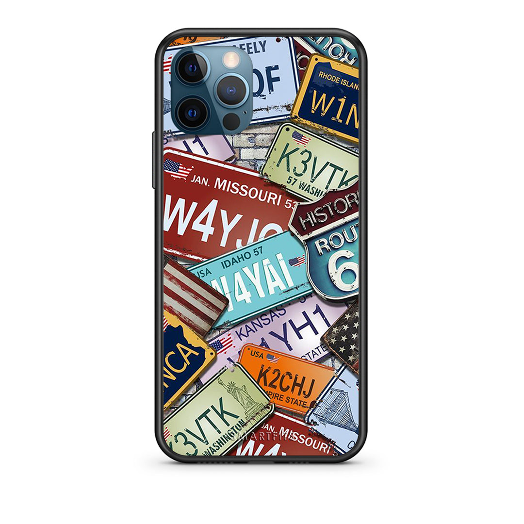 iPhone 12 Pro Max Car Plates θήκη από τη Smartfits με σχέδιο στο πίσω μέρος και μαύρο περίβλημα | Smartphone case with colorful back and black bezels by Smartfits