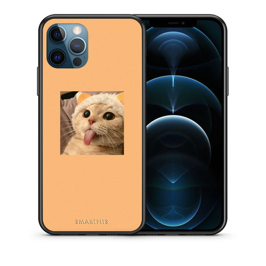 Θήκη iPhone 12 Pro Max Cat Tongue από τη Smartfits με σχέδιο στο πίσω μέρος και μαύρο περίβλημα | iPhone 12 Pro Max Cat Tongue case with colorful back and black bezels