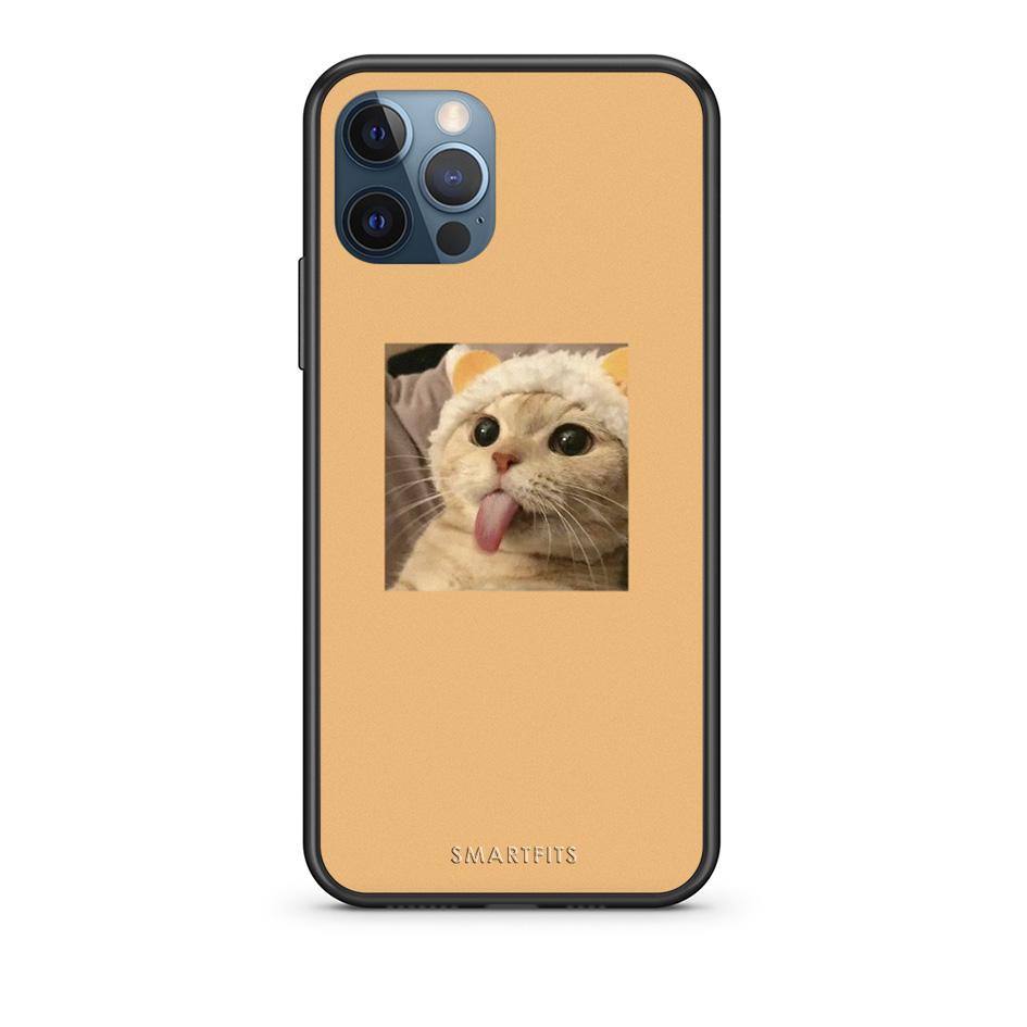 iPhone 12 Pro Max Cat Tongue θήκη από τη Smartfits με σχέδιο στο πίσω μέρος και μαύρο περίβλημα | Smartphone case with colorful back and black bezels by Smartfits