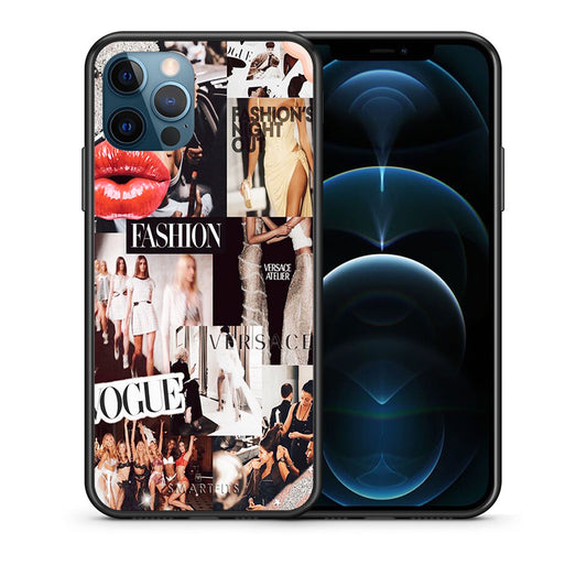 Θήκη Αγίου Βαλεντίνου iPhone 12 Pro Max Collage Fashion από τη Smartfits με σχέδιο στο πίσω μέρος και μαύρο περίβλημα | iPhone 12 Pro Max Collage Fashion case with colorful back and black bezels