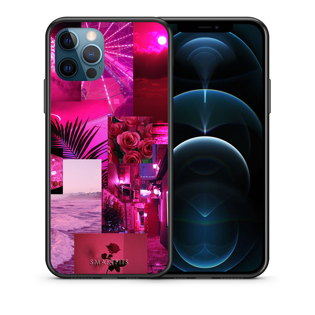 Θήκη Αγίου Βαλεντίνου iPhone 12 Pro Max Collage Red Roses από τη Smartfits με σχέδιο στο πίσω μέρος και μαύρο περίβλημα | iPhone 12 Pro Max Collage Red Roses case with colorful back and black bezels