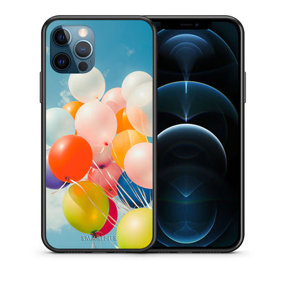 Θήκη iPhone 12 Pro Max Colorful Balloons από τη Smartfits με σχέδιο στο πίσω μέρος και μαύρο περίβλημα | iPhone 12 Pro Max Colorful Balloons case with colorful back and black bezels