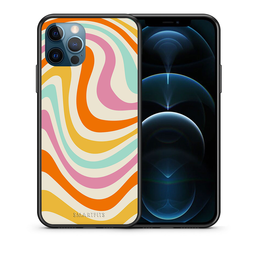 Θήκη iPhone 12 Pro Max Colourful Waves από τη Smartfits με σχέδιο στο πίσω μέρος και μαύρο περίβλημα | iPhone 12 Pro Max Colourful Waves case with colorful back and black bezels