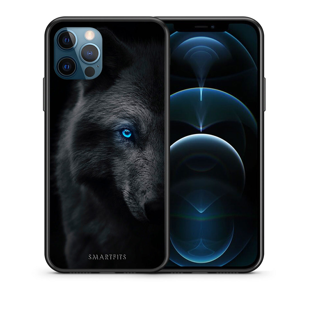 Θήκη iPhone 12 Pro Max Dark Wolf από τη Smartfits με σχέδιο στο πίσω μέρος και μαύρο περίβλημα | iPhone 12 Pro Max Dark Wolf case with colorful back and black bezels