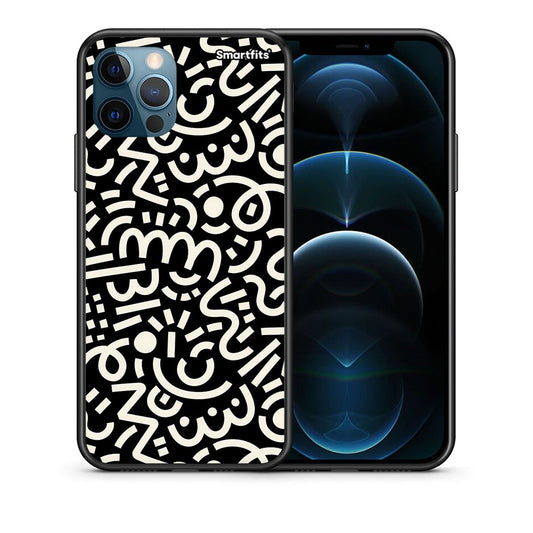 Θήκη iPhone 12 Pro Max Doodle Art από τη Smartfits με σχέδιο στο πίσω μέρος και μαύρο περίβλημα | iPhone 12 Pro Max Doodle Art case with colorful back and black bezels