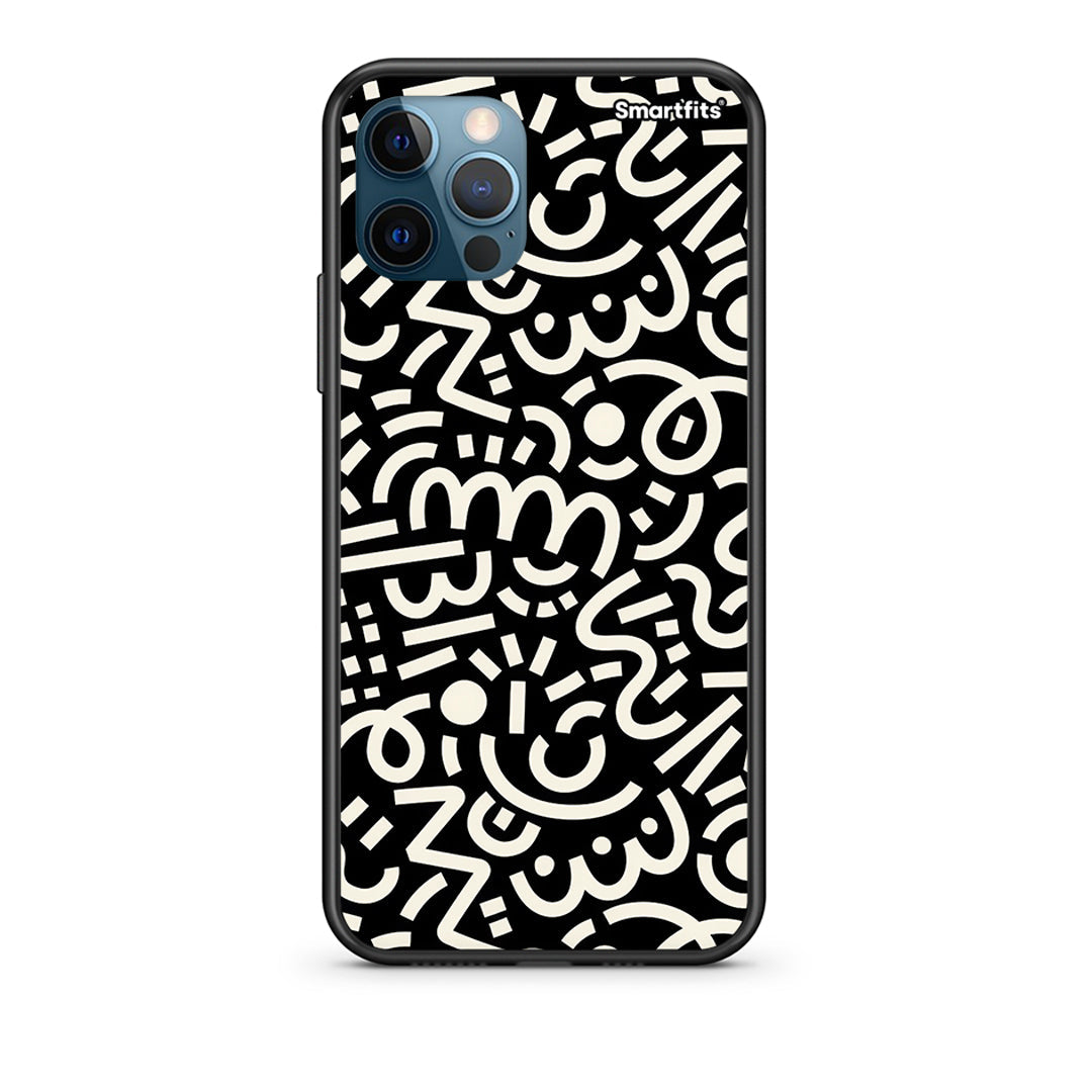iPhone 12 Pro Max Doodle Art Θήκη από τη Smartfits με σχέδιο στο πίσω μέρος και μαύρο περίβλημα | Smartphone case with colorful back and black bezels by Smartfits