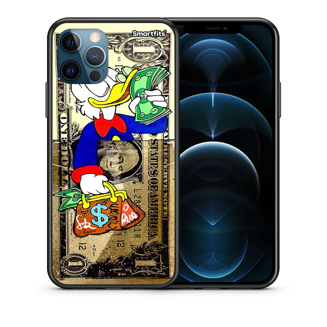 Θήκη iPhone 12 Pro Max Duck Money από τη Smartfits με σχέδιο στο πίσω μέρος και μαύρο περίβλημα | iPhone 12 Pro Max Duck Money case with colorful back and black bezels