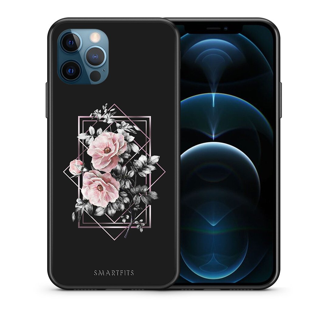 Θήκη iPhone 12 Pro Max Frame Flower από τη Smartfits με σχέδιο στο πίσω μέρος και μαύρο περίβλημα | iPhone 12 Pro Max Frame Flower case with colorful back and black bezels
