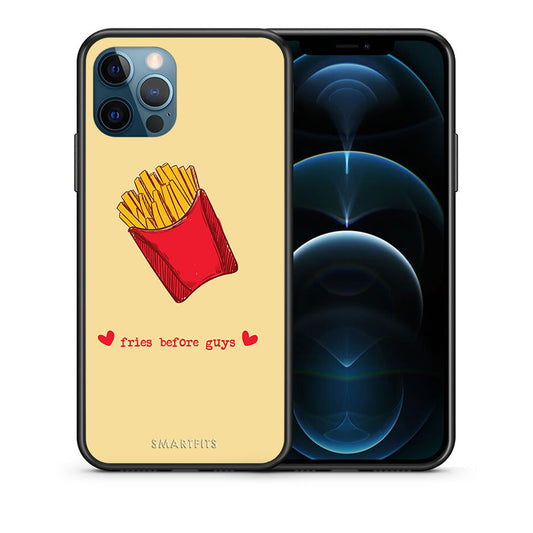 Θήκη Αγίου Βαλεντίνου iPhone 12 Pro Max Fries Before Guys από τη Smartfits με σχέδιο στο πίσω μέρος και μαύρο περίβλημα | iPhone 12 Pro Max Fries Before Guys case with colorful back and black bezels