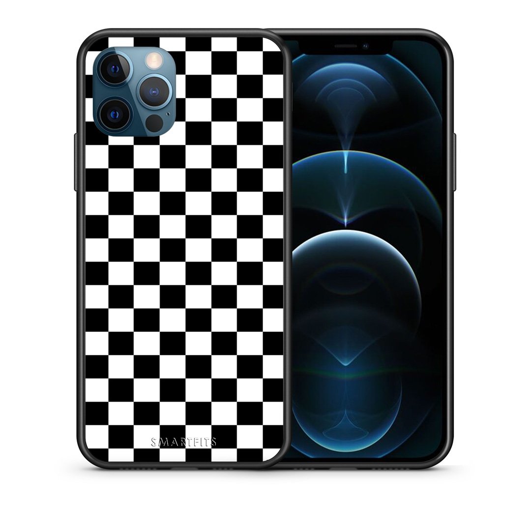 Θήκη iPhone 12 Pro Max Squares Geometric από τη Smartfits με σχέδιο στο πίσω μέρος και μαύρο περίβλημα | iPhone 12 Pro Max Squares Geometric case with colorful back and black bezels