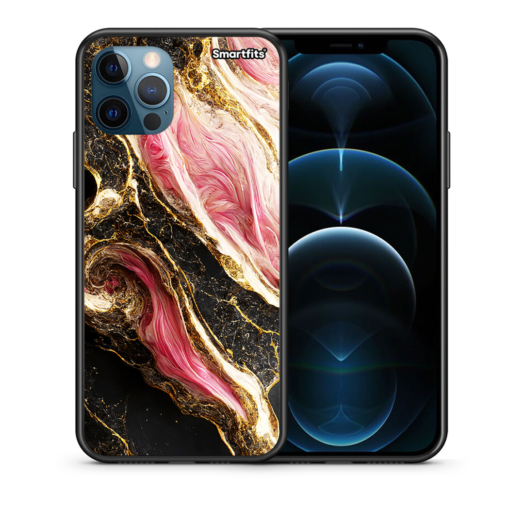 Θήκη iPhone 12 Pro Max Glamorous Pink Marble από τη Smartfits με σχέδιο στο πίσω μέρος και μαύρο περίβλημα | iPhone 12 Pro Max Glamorous Pink Marble case with colorful back and black bezels