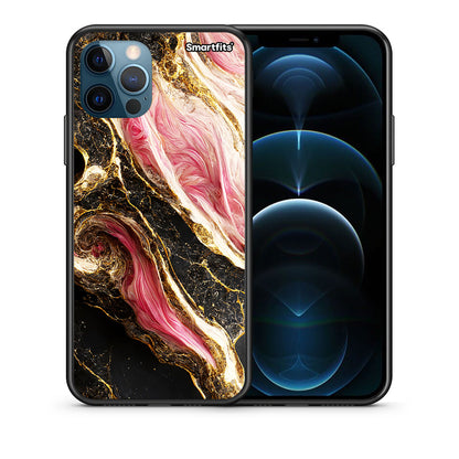 Θήκη iPhone 12 Pro Max Glamorous Pink Marble από τη Smartfits με σχέδιο στο πίσω μέρος και μαύρο περίβλημα | iPhone 12 Pro Max Glamorous Pink Marble case with colorful back and black bezels