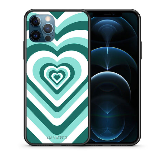 Θήκη iPhone 12 Pro Max Green Hearts από τη Smartfits με σχέδιο στο πίσω μέρος και μαύρο περίβλημα | iPhone 12 Pro Max Green Hearts case with colorful back and black bezels
