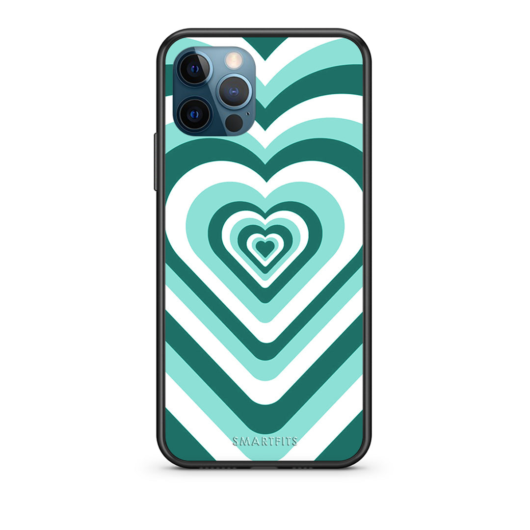 iPhone 12 Pro Max Green Hearts θήκη από τη Smartfits με σχέδιο στο πίσω μέρος και μαύρο περίβλημα | Smartphone case with colorful back and black bezels by Smartfits