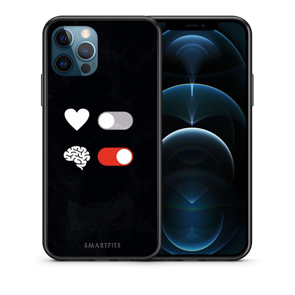 Θήκη Αγίου Βαλεντίνου iPhone 12 Pro Max Heart Vs Brain από τη Smartfits με σχέδιο στο πίσω μέρος και μαύρο περίβλημα | iPhone 12 Pro Max Heart Vs Brain case with colorful back and black bezels