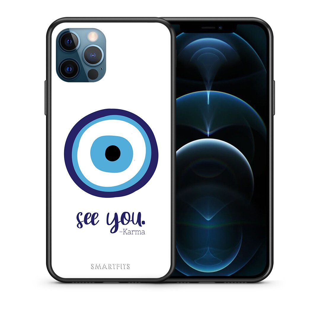 Θήκη iPhone 12 Pro Max Karma Says από τη Smartfits με σχέδιο στο πίσω μέρος και μαύρο περίβλημα | iPhone 12 Pro Max Karma Says case with colorful back and black bezels