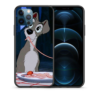 Θήκη Αγίου Βαλεντίνου iPhone 12 Pro Max Lady And Tramp 1 από τη Smartfits με σχέδιο στο πίσω μέρος και μαύρο περίβλημα | iPhone 12 Pro Max Lady And Tramp 1 case with colorful back and black bezels