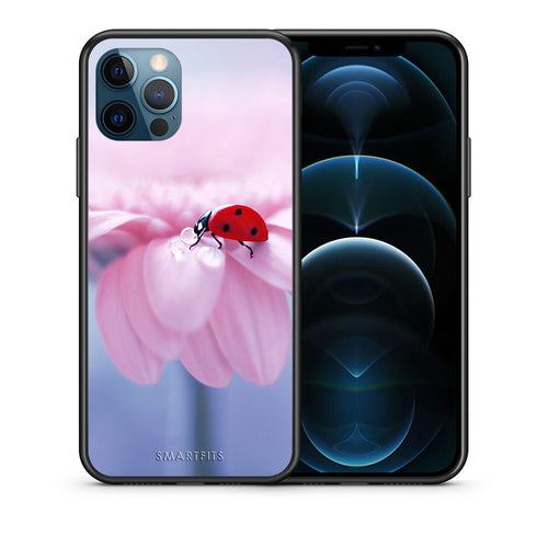 Θήκη iPhone 12 Pro Max Ladybug Flower από τη Smartfits με σχέδιο στο πίσω μέρος και μαύρο περίβλημα | iPhone 12 Pro Max Ladybug Flower case with colorful back and black bezels