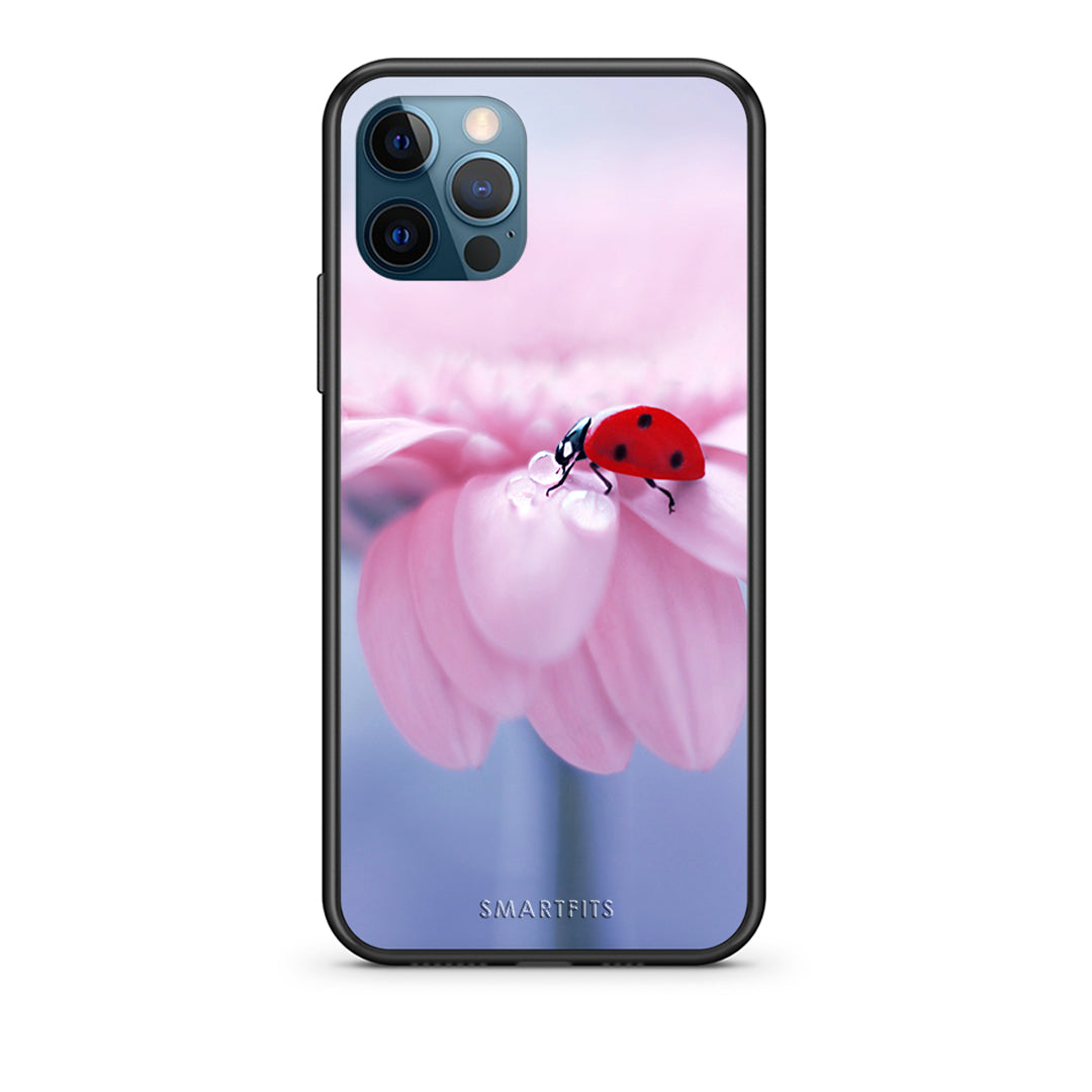 iPhone 12 Pro Max Ladybug Flower θήκη από τη Smartfits με σχέδιο στο πίσω μέρος και μαύρο περίβλημα | Smartphone case with colorful back and black bezels by Smartfits