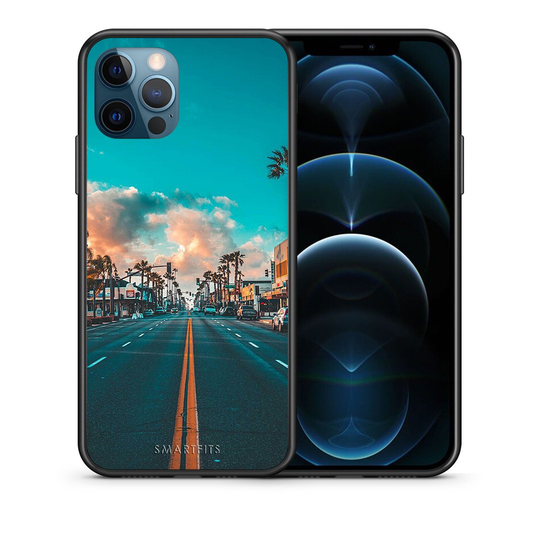 Θήκη iPhone 12 Pro Max City Landscape από τη Smartfits με σχέδιο στο πίσω μέρος και μαύρο περίβλημα | iPhone 12 Pro Max City Landscape case with colorful back and black bezels