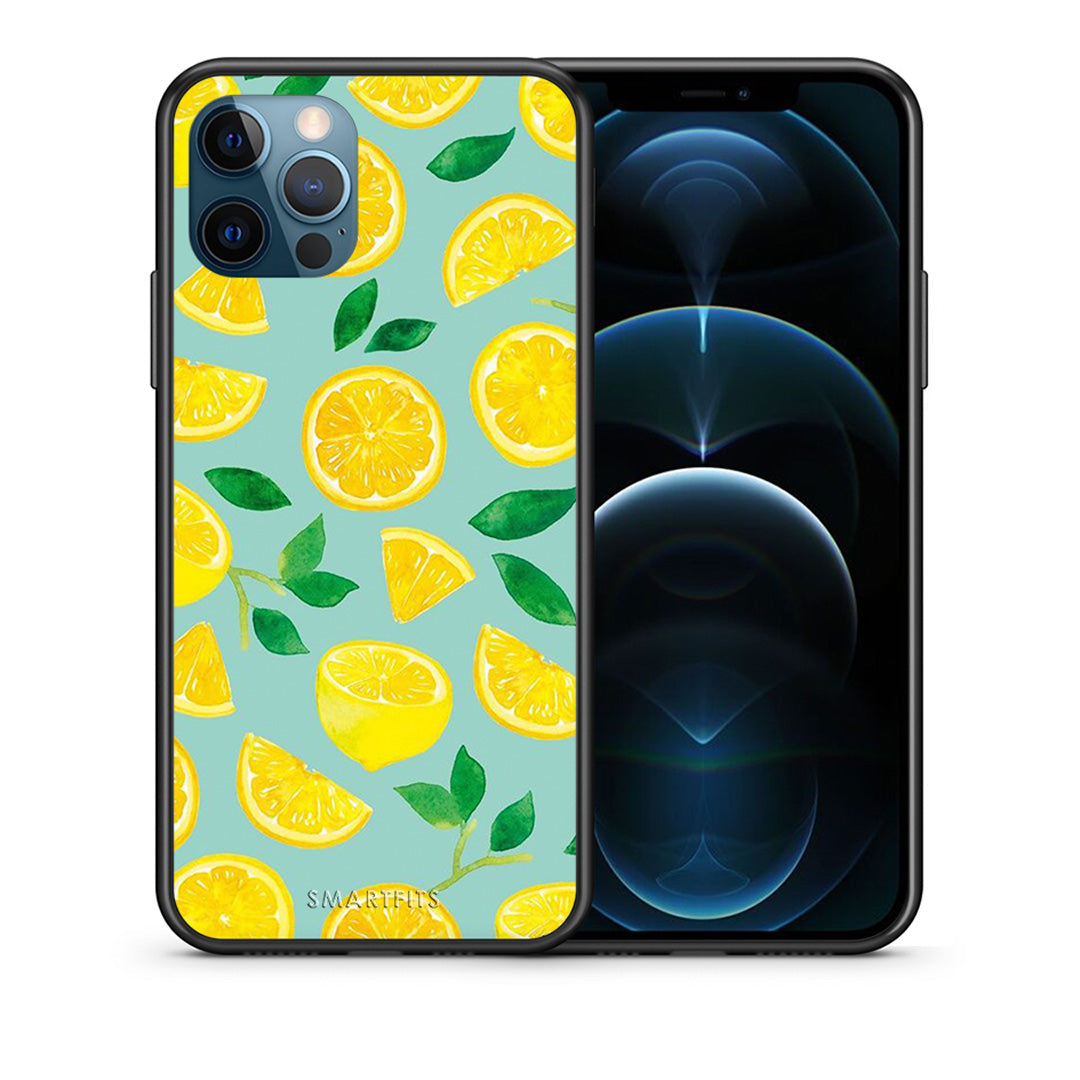 Θήκη iPhone 12 Pro Max Lemons από τη Smartfits με σχέδιο στο πίσω μέρος και μαύρο περίβλημα | iPhone 12 Pro Max Lemons case with colorful back and black bezels