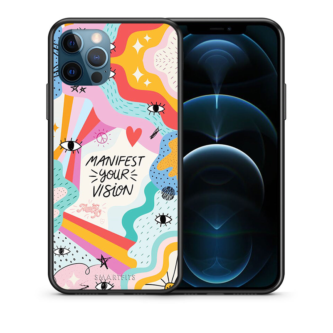 Θήκη iPhone 12 Pro Max Manifest Your Vision από τη Smartfits με σχέδιο στο πίσω μέρος και μαύρο περίβλημα | iPhone 12 Pro Max Manifest Your Vision case with colorful back and black bezels