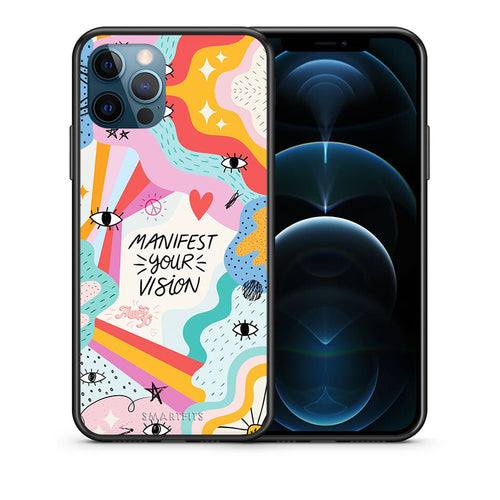 Θήκη iPhone 12 Pro Max Manifest Your Vision από τη Smartfits με σχέδιο στο πίσω μέρος και μαύρο περίβλημα | iPhone 12 Pro Max Manifest Your Vision case with colorful back and black bezels