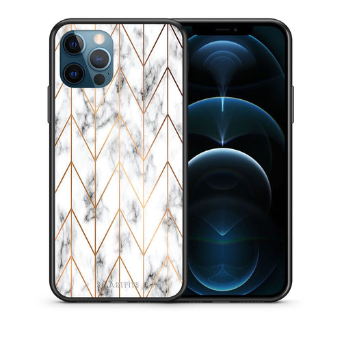 Θήκη iPhone 12 Pro Max Gold Geometric Marble από τη Smartfits με σχέδιο στο πίσω μέρος και μαύρο περίβλημα | iPhone 12 Pro Max Gold Geometric Marble case with colorful back and black bezels