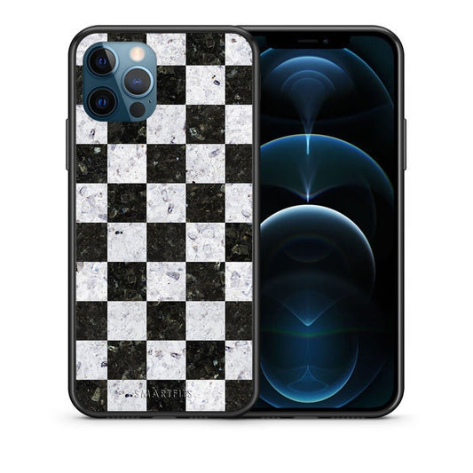 Θήκη iPhone 12 Pro Max Square Geometric Marble από τη Smartfits με σχέδιο στο πίσω μέρος και μαύρο περίβλημα | iPhone 12 Pro Max Square Geometric Marble case with colorful back and black bezels