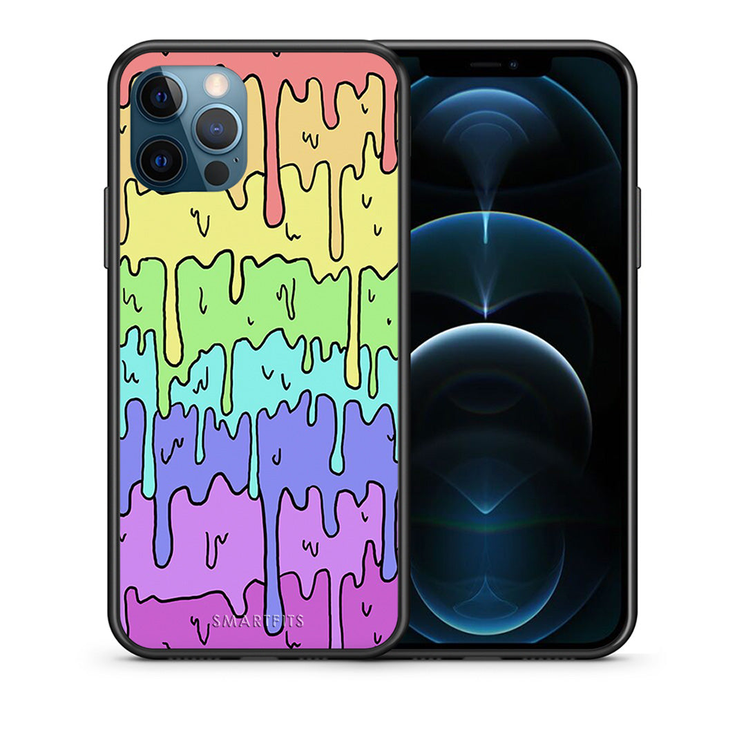 Θήκη iPhone 12 Pro Max Melting Rainbow από τη Smartfits με σχέδιο στο πίσω μέρος και μαύρο περίβλημα | iPhone 12 Pro Max Melting Rainbow case with colorful back and black bezels